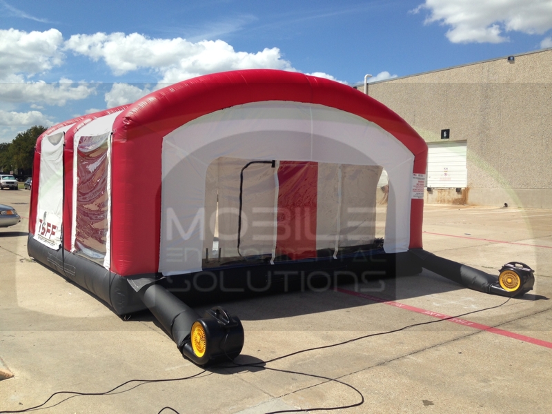 inflated red paint spray booth